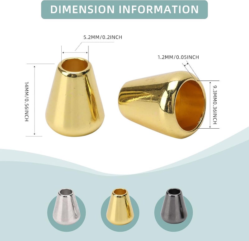 TiSuit 30pcs Metal Bell Stopper Conical Cord Ends Lock Fastener Zipper Pull Rope Ends Toggle Clip for Lanyard Clothes Backpack DIY (Gold) - Image 3